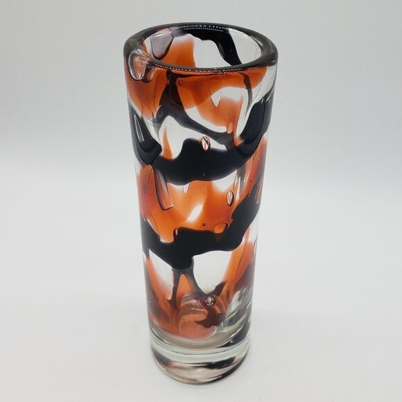 Zwiesel Glas Werksverkauf Orange Amethyst Clear Swirl Cylindrical Art Glass Vase - Picture 10 of 10